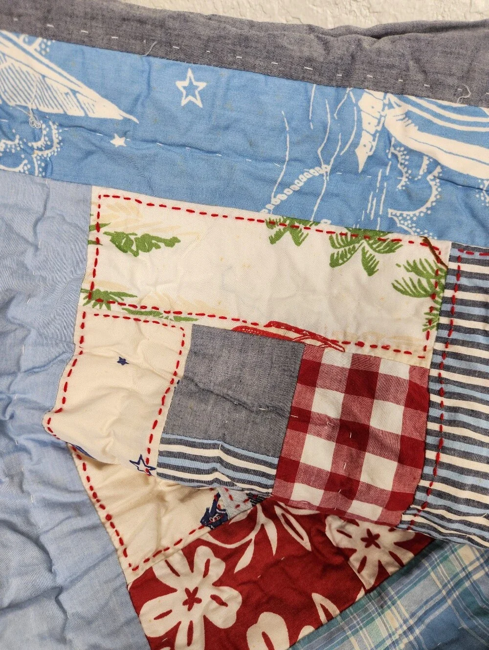 Pottery Barn Kids Aloha Patchwork Quilt Sz TwinNOS Tropical Hawaiian Island Flaw